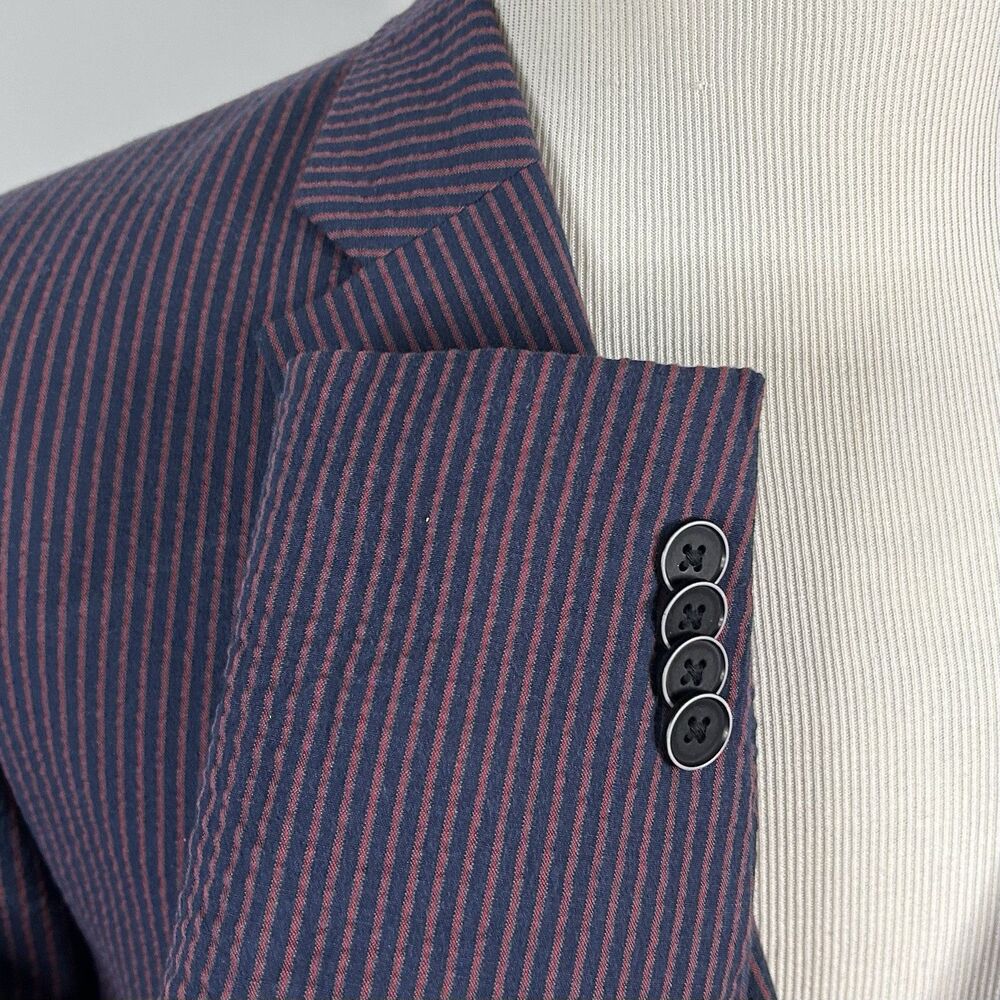 Tommy Hilfiger 42S Seersucker Sport Coat Red Blue Striped Two Button Double Vent - Picture 5 of 8